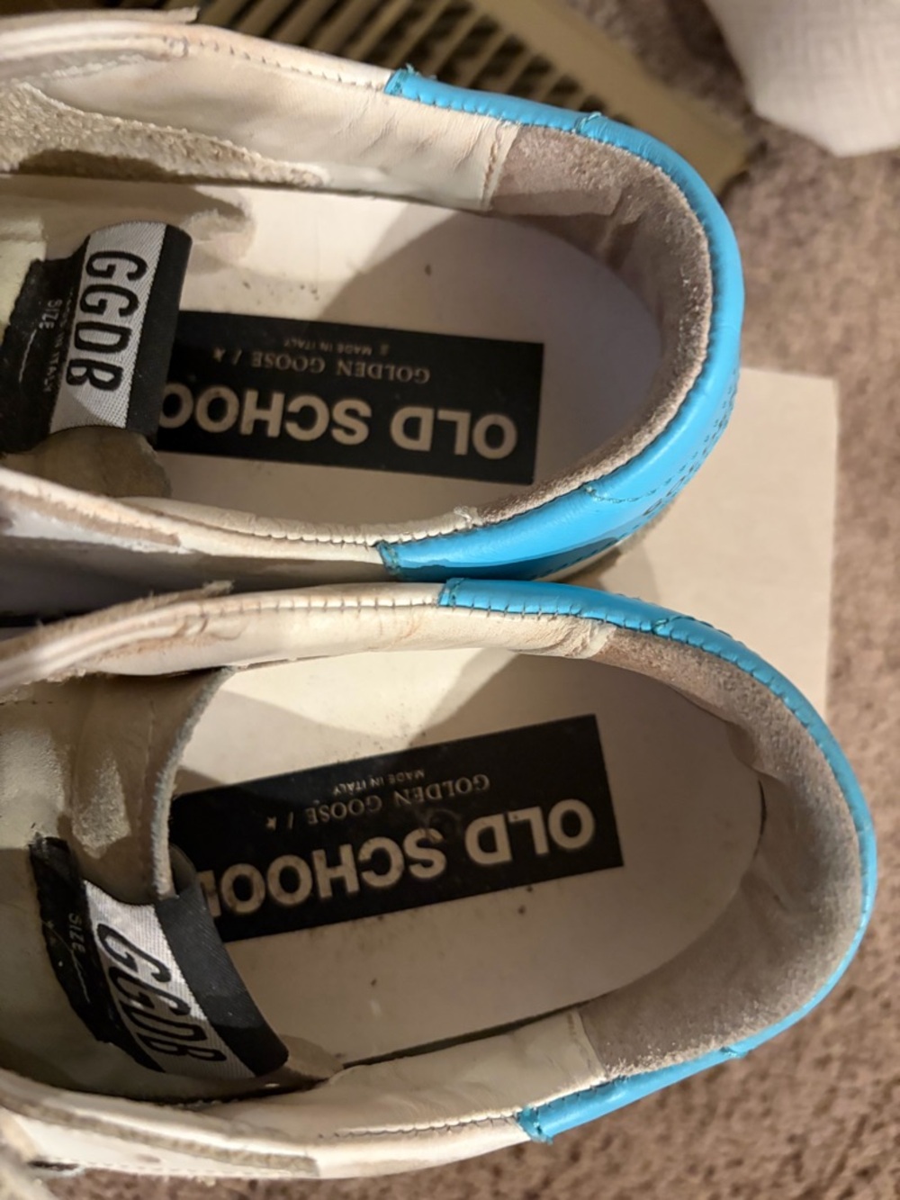 Golden Goose Old School White Sneakers with Black Star and Blue Heel - Picture 3 of 8